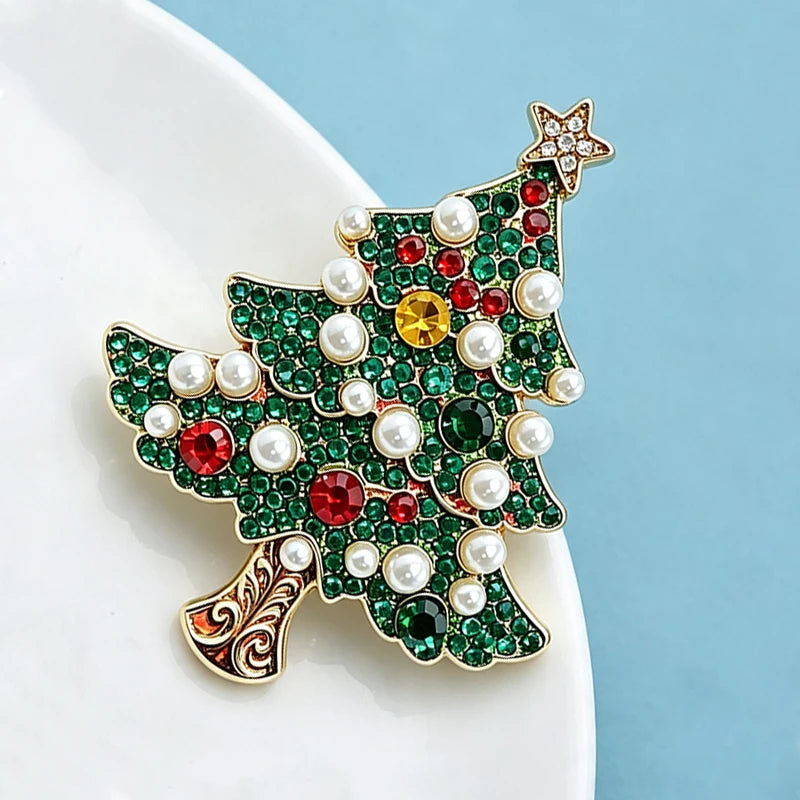 PENDRA Noelina Pearl Rhinestone Christmas Tree Brooch