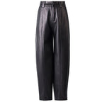 Casual leather pants women in autumn new high waisted loose fitting solid color wide leg nine inch Haren balloon pants