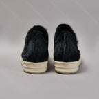PENDRA Dark Fur Black Horsehair Leather Low-Top Lace-Up Thick-Sole Sneakers