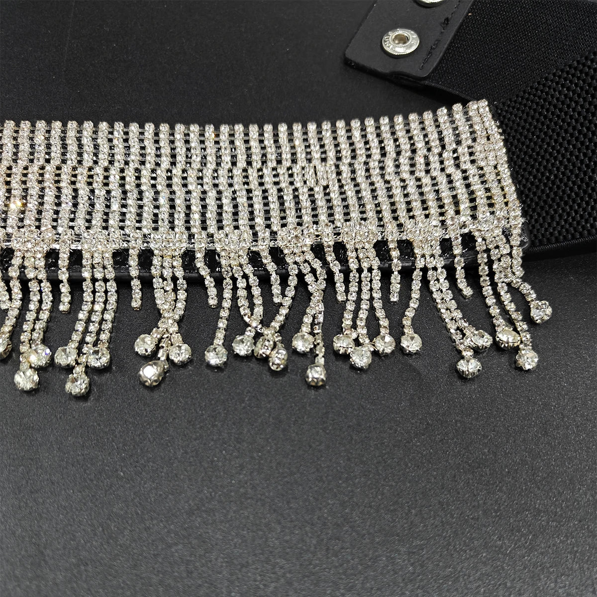 PENDRA Noraora Rhinestone Tassel Corset Waist Chain Belt
