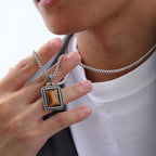 PENDRA Tiger Square Stone Pendant Necklace