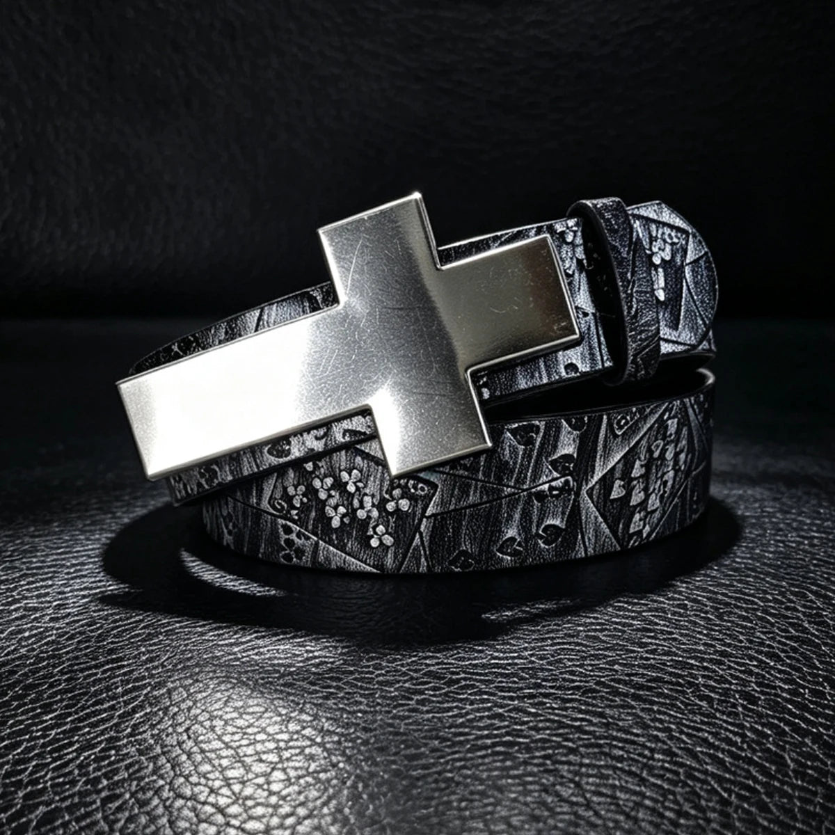 Silver Black Poker Belt For Men and Women Lucky Gamble Poker Metal Buckle Heavy Hip Hop Belt Punk Style Playing Card Street