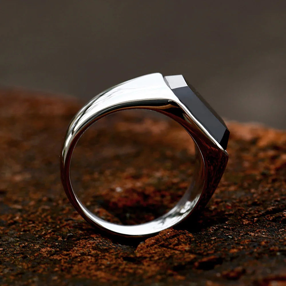 PENDRA Noirzircon Stainless Steel Black Zircon Ring