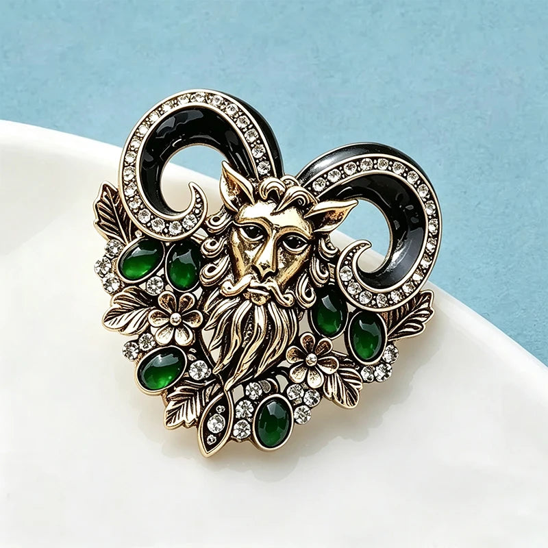 PENDRA Zodiac Heritage Rhinestone Goat Brooch