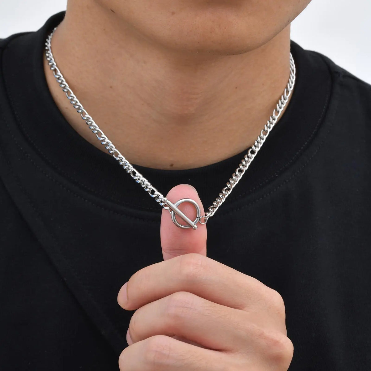 Stainless Steel Toggle Necklace for Men Women,50cm Figaro Chain Link Collar, Classic Rolo Chain Gift