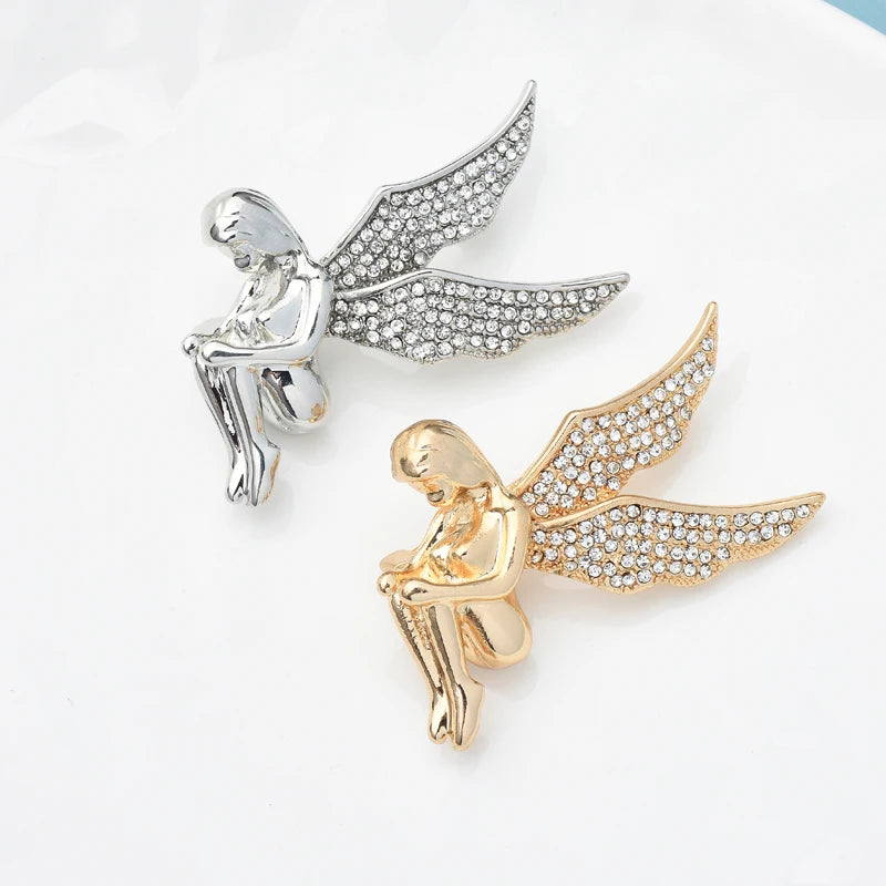 PENDRA Rhinestone Angel Brooch