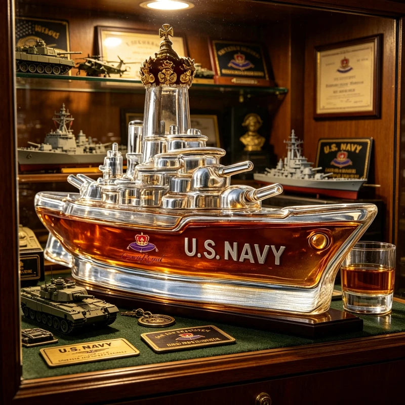 Novelty Warship Design Whiskey Decanter Crown Cap Clear Glass Liquor Bottle for Whiskey Bourbon Bar Display Decor Ornament