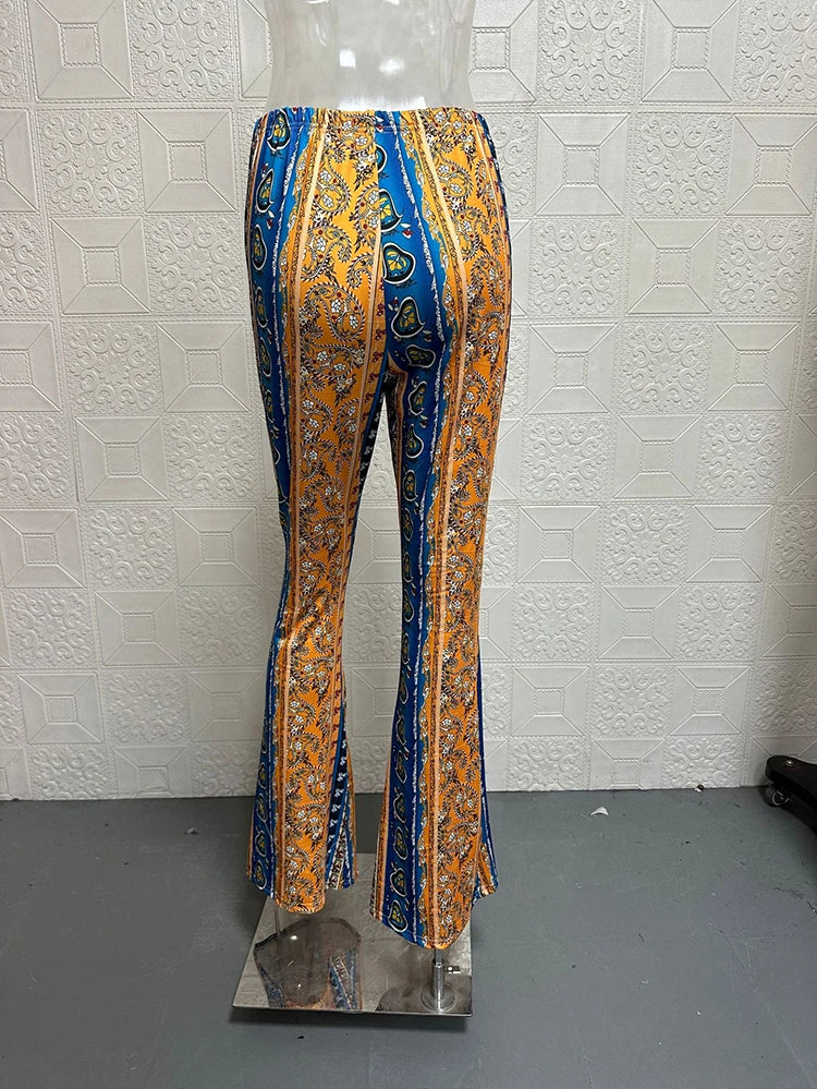 Vintage Boho Spring Floral Print Casual Pants Fashion new high elasticity tight fitting micro flared Yoga Joggers pants