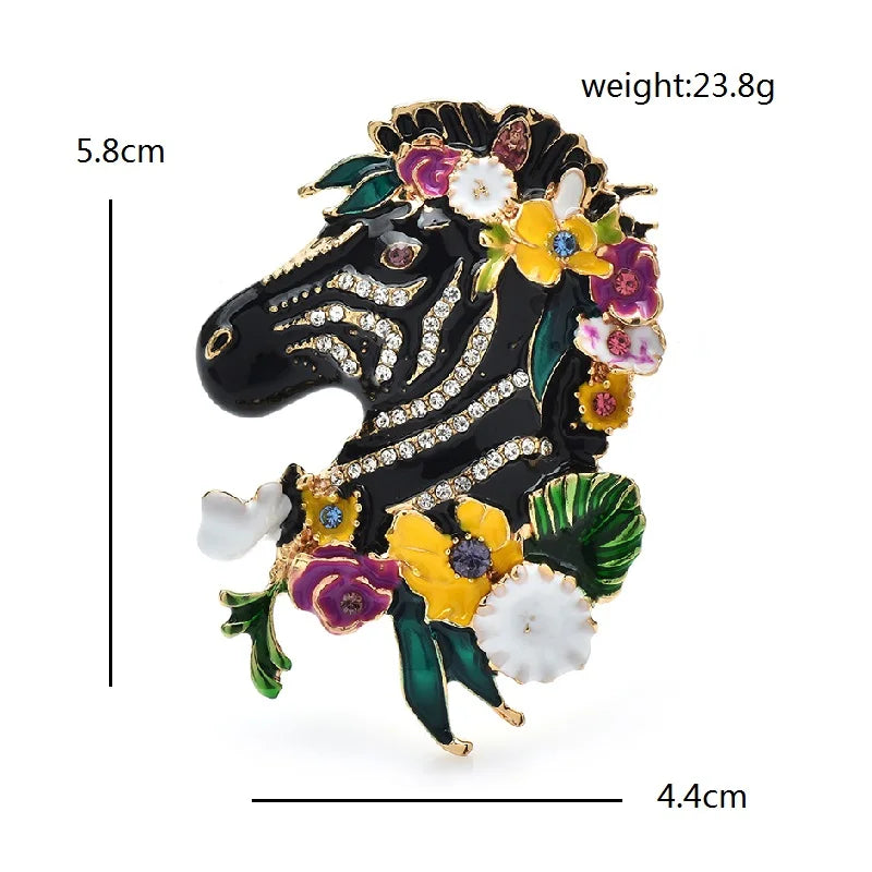 PENDRA Floral Zebra Enamel Animal Brooch