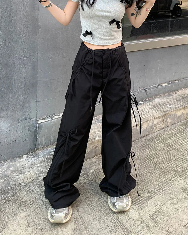 PENDRA Bowtie Wide Leg Drawstring Cargo Pants