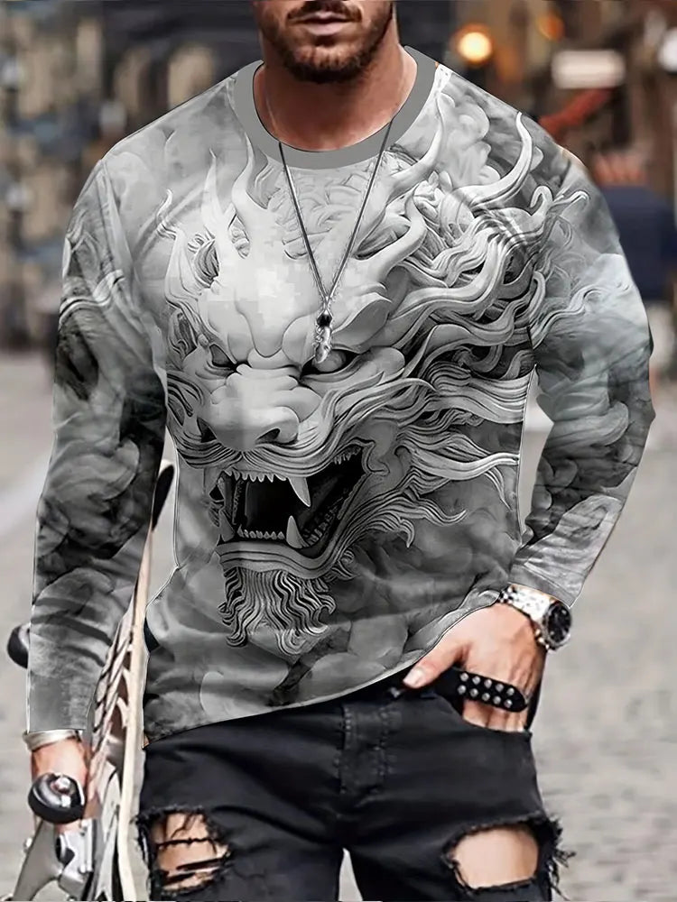 PENDRA Long Sleeve Dragon Print T-Shirt