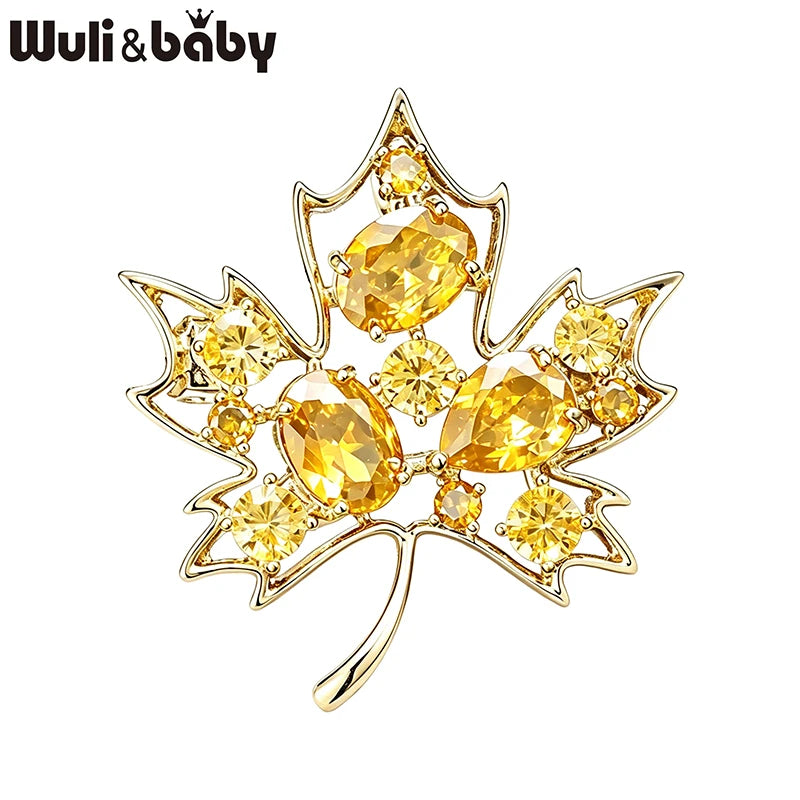 PENDRA Maple Crystal 2-Color Leaf Flower Brooch