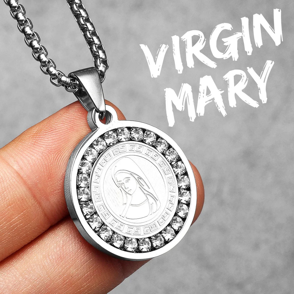 Virgin Mary Guadalupe Angel Cross Stainless Steel Men Necklaces Pendant Chain Amulet For Women Fashion Jewelry Gifts Wholesale
