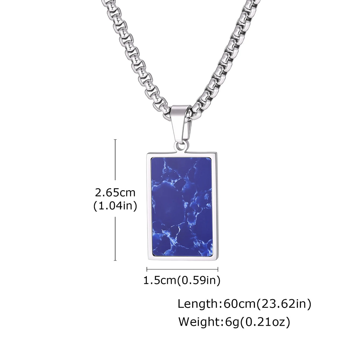Natural Stone Square Men's Necklace,Waterproof Stainless Steel Geometric Pendant Necklace,Trendy Birthday Jewelry Gift