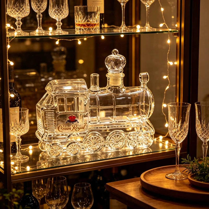 Crown Royal Train Shaped Glass Decanter 350ml Whiskey Bourbon Brandy Bottle Barware Collector Gift