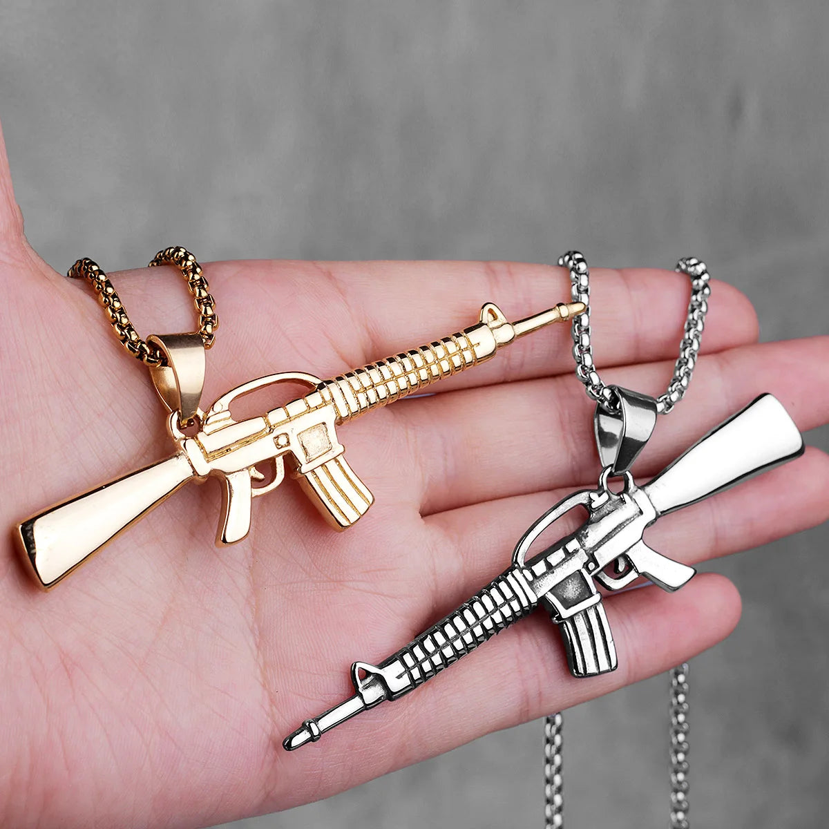 PENDRA Machine Gun M16 Steel Necklace
