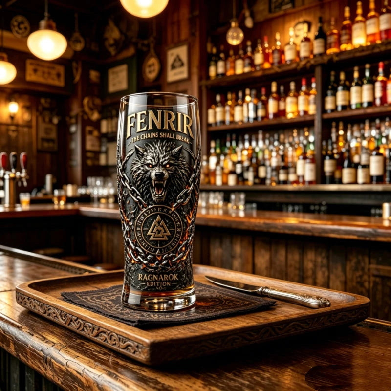 Fenrir Wolf Viking Myth Glass Mug, Norse Symbol Whiskey Cocktail Cup, Barware for Party Beer Water Decor
