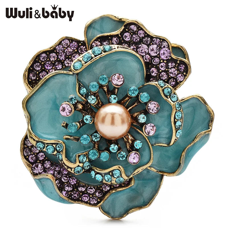 PENDRA Camellia Vintage Enamel Flower Brooch