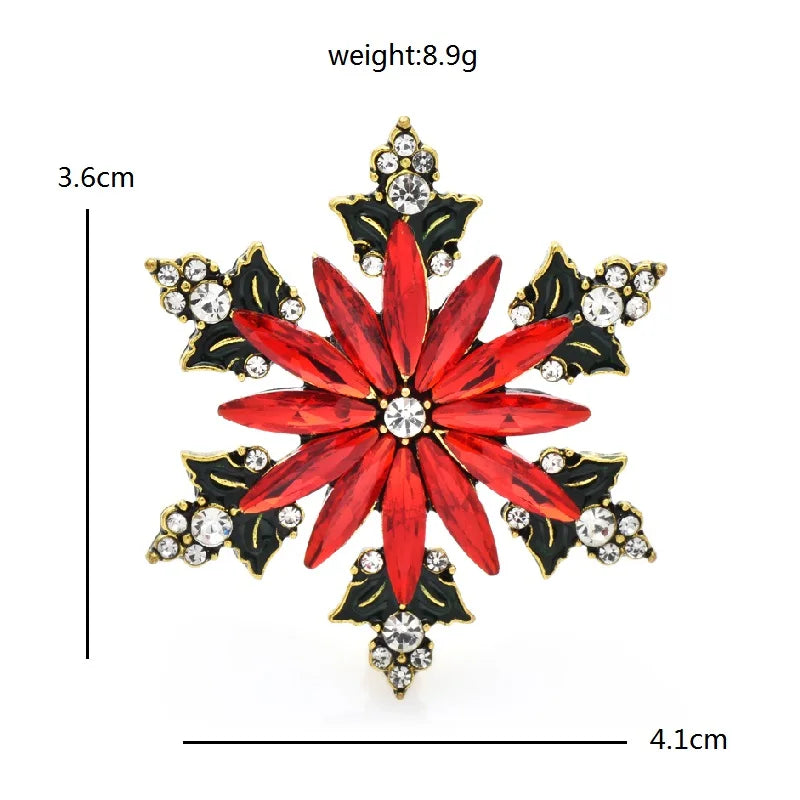 PENDRA Frost Red Rhinestone Snowflake Christmas Brooch