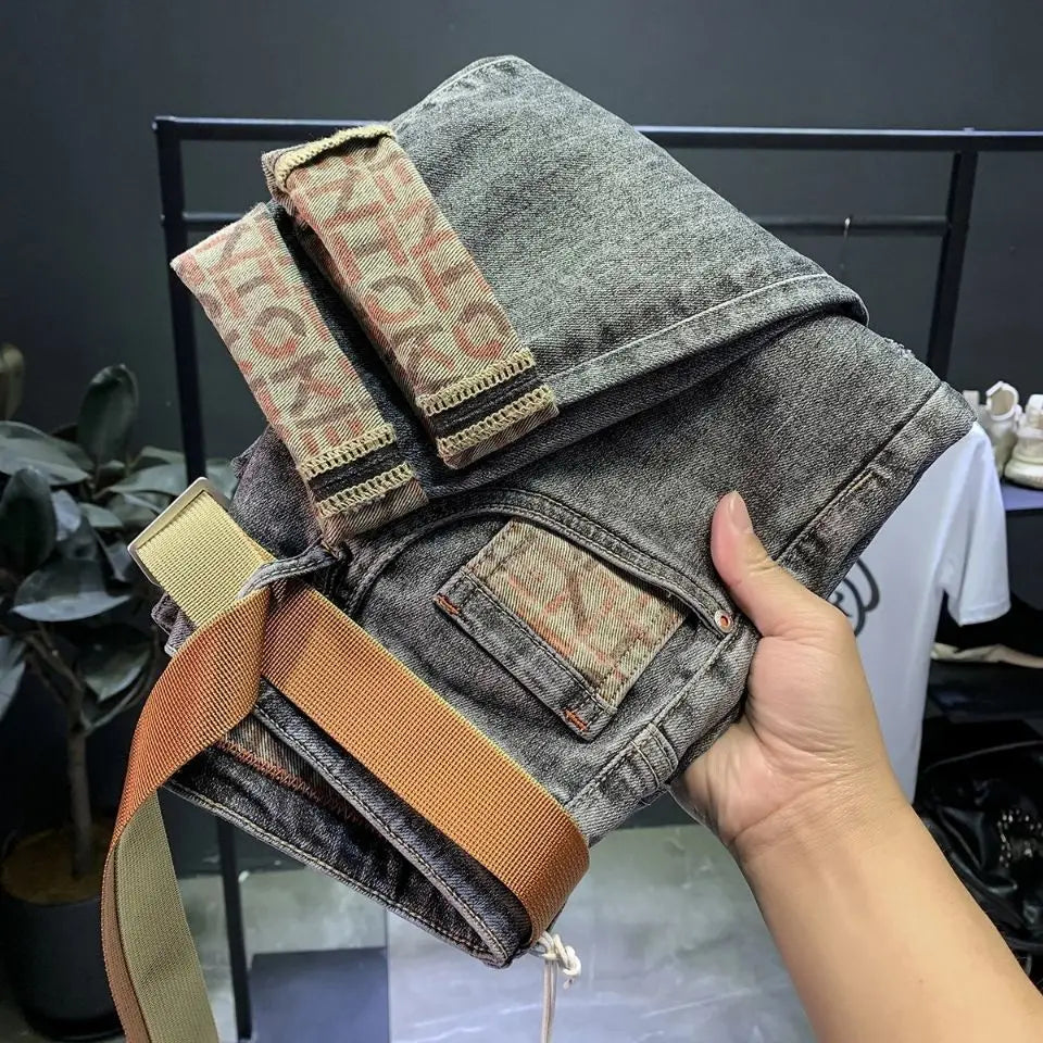 High-End 2023 Casual Cotton Luxury Men's Jeans with Embroidery for 2023 Spring and Autumn Work Straight Denim Pants for Men