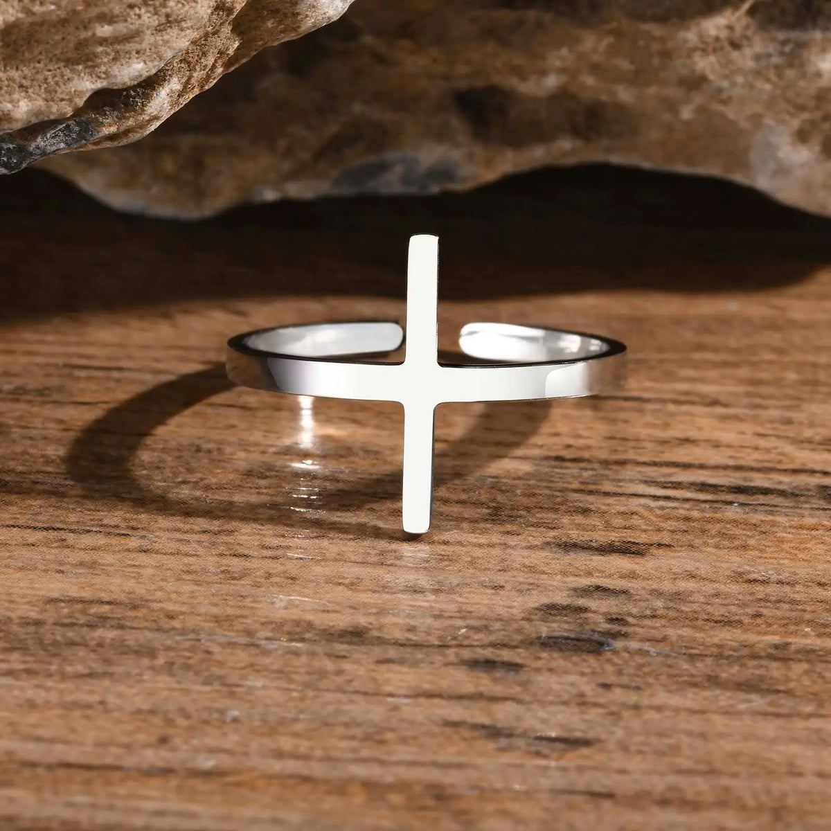 Stainless Steel Open Ring for Men Boys,Simple Cross Ring Men Ring,Classic Faith Jewelry Gifts
