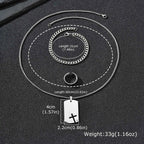 3pcs/set Dogtag Necklace for Men Boys,Stainless Steel Cuban Chain Bracelet,Waterproof Bend Ring Set Gift