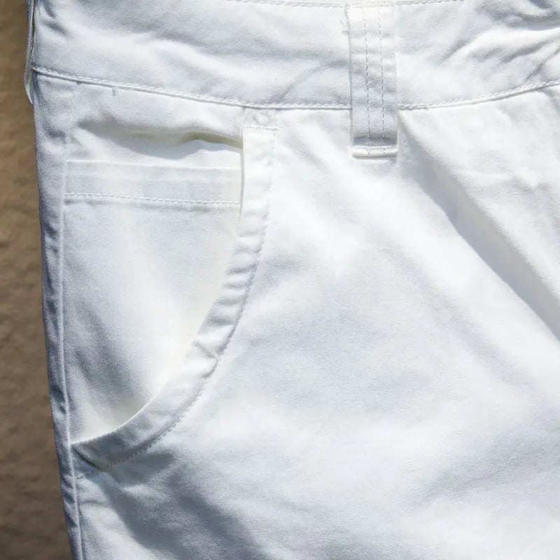 PENDRA Short Slim White Solid Color Cowboy Cotton Denim Jeans
