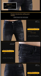 High-end Classic Washed Fashion Stretch Slim Black Mans Korean Style Streetwear Hip-hop Cowboy Jeans Luxury Casual Pants for Men