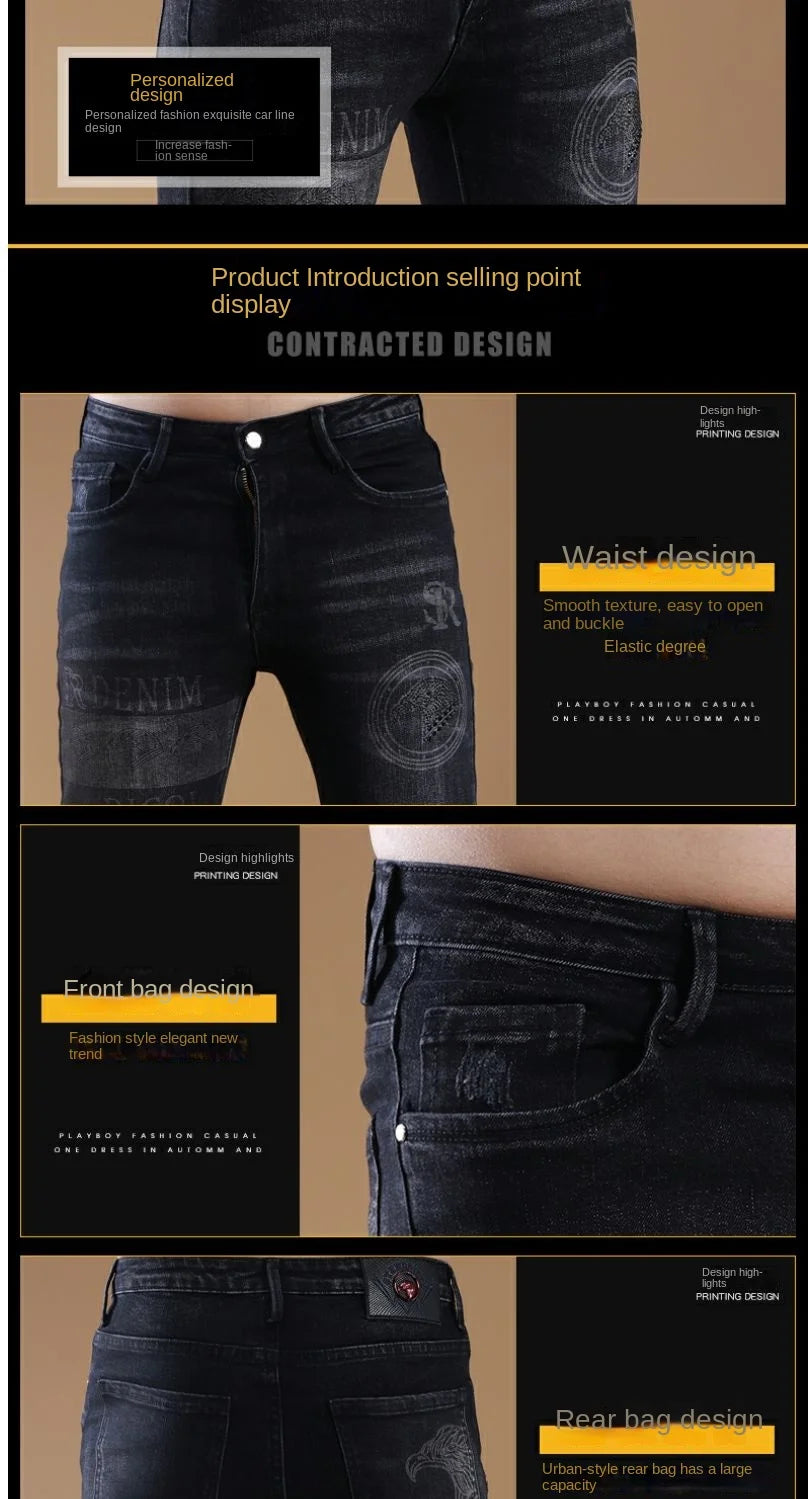 High-end Classic Washed Fashion Stretch Slim Black Mans Korean Style Streetwear Hip-hop Cowboy Jeans Luxury Casual Pants for Men