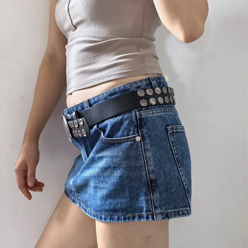Heavy Punk Style Big Rivet Belt For Men And Women Ideal choice for Gifts New fashion personality Oval Buckle black Waistband