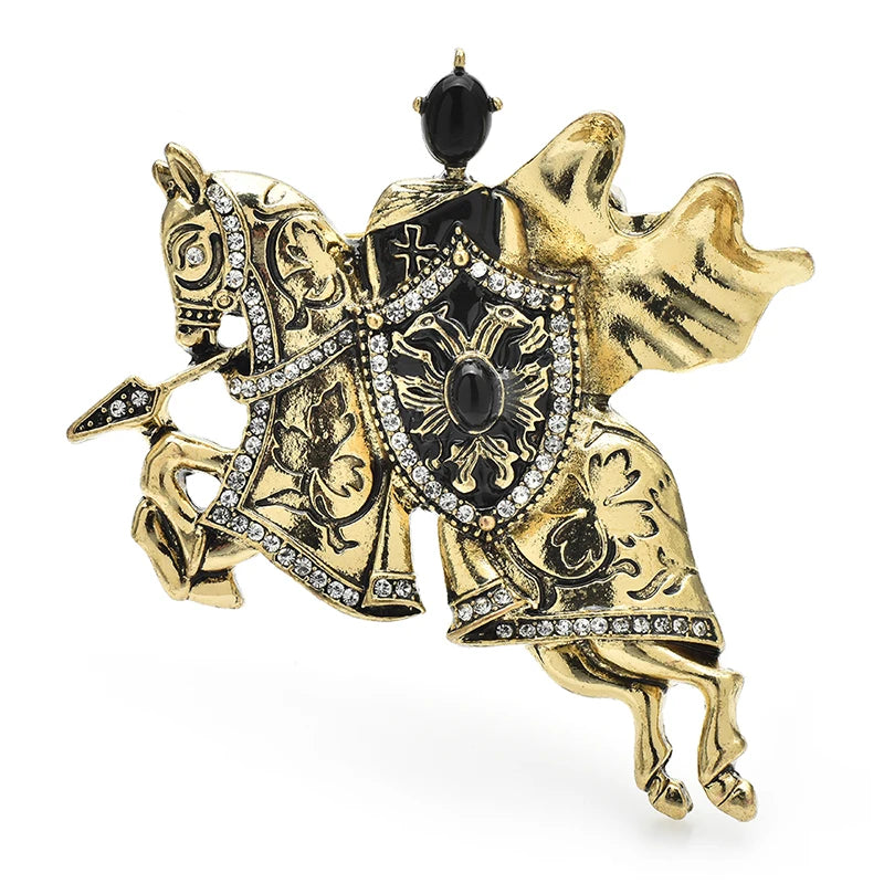 Wuli&baby Vintage Knight Brooches For Women Unisex Taking Shield Riding Horse Man Figure Party Casual Brooch Pins Gifts