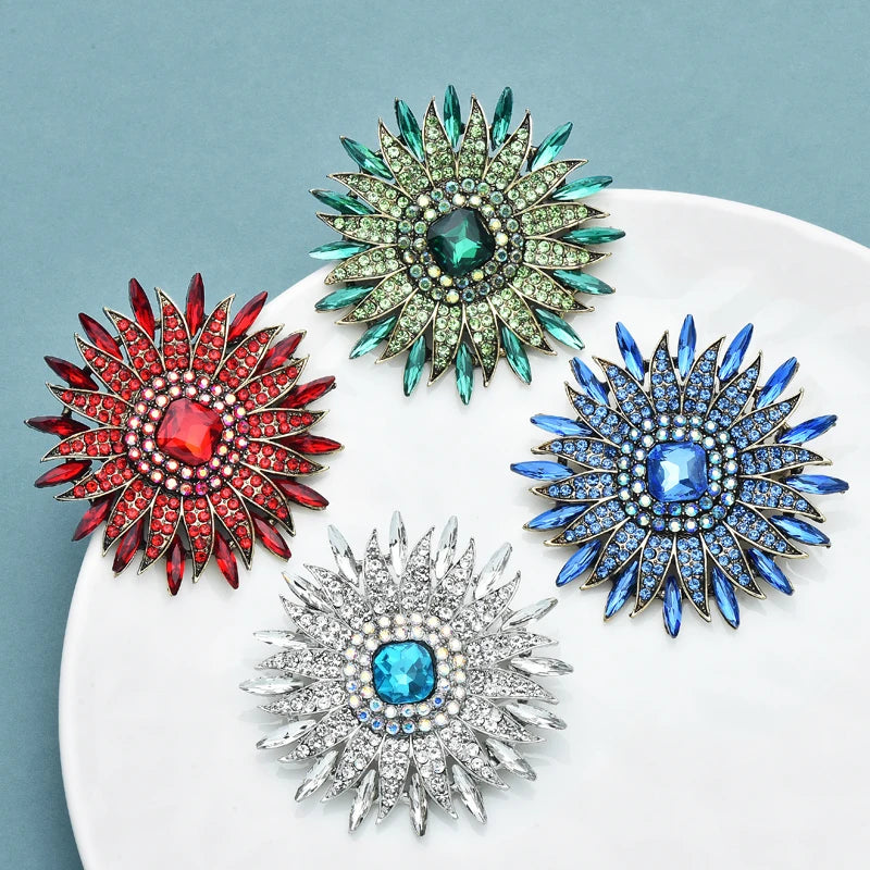 PENDRA Solara Sparkling Rhinestone Sun Brooch