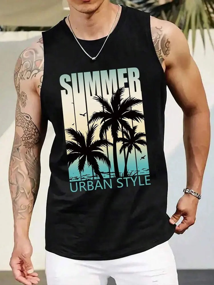 Summer Daily Casual Men's Sleeveless T-shirt Hawaiian Men's Tank Top Outdoor Beach Men's Tank Top Street Fashion Men's Tank Top