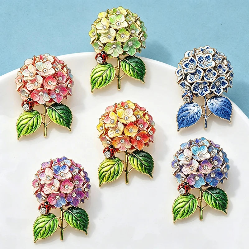 PENDRA Hydria 6-Color Hydrangea Ladybug Brooch