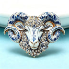PENDRA Capra Enamel Rhinestone Goat Brooch