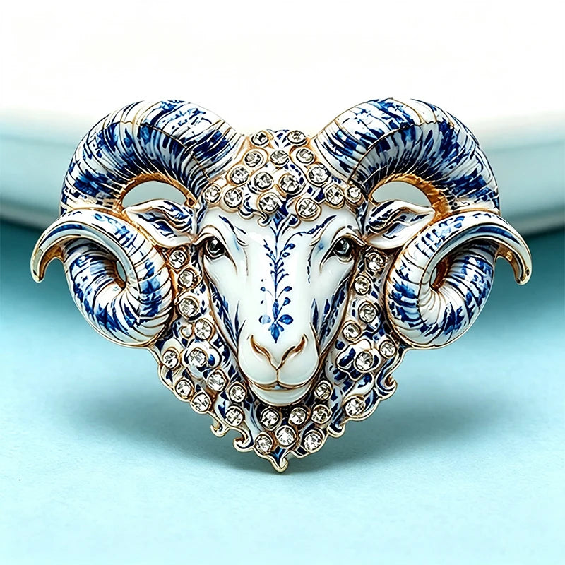 PENDRA Capra Enamel Rhinestone Goat Brooch