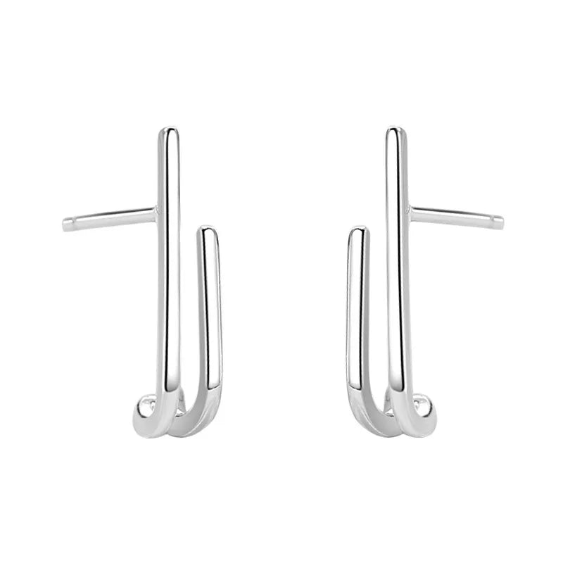 VENTFILLE Silver New Double-layer Line Stud Earrings Female Fashion Temperament All-match Handmade Jewelry