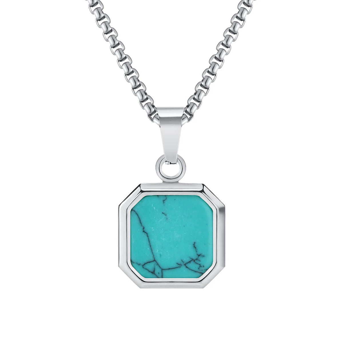 Mens Square Natural Stone Necklaces,Waterproof Stainless Steel Geometric Pendant Collar,Stylish Hip Hop Cool  Jewelry Gites