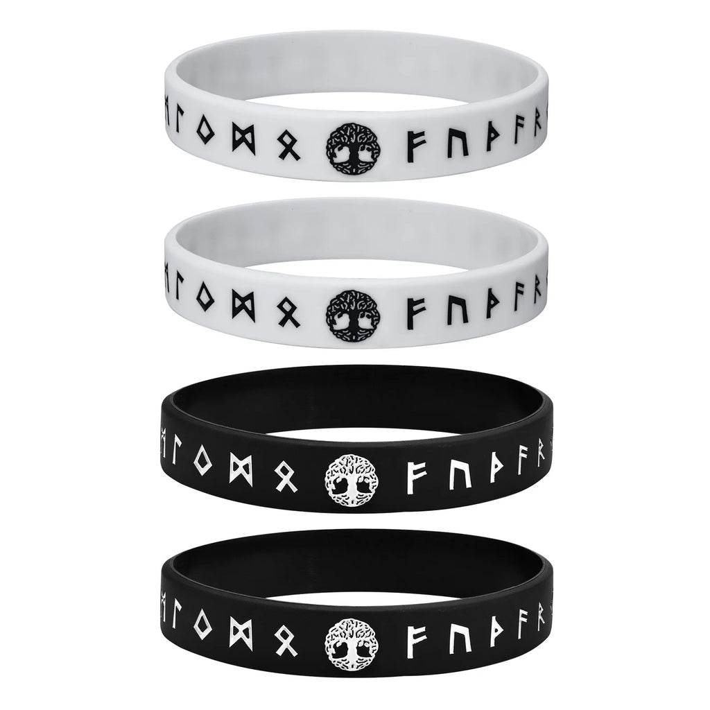 Mprainbow Mens Tree of Life Bracelets, 1/2/3/4 Pcs Norse Viking Soft Runes Silicone Rubber Band Wristband Bangle,Comfort Fit