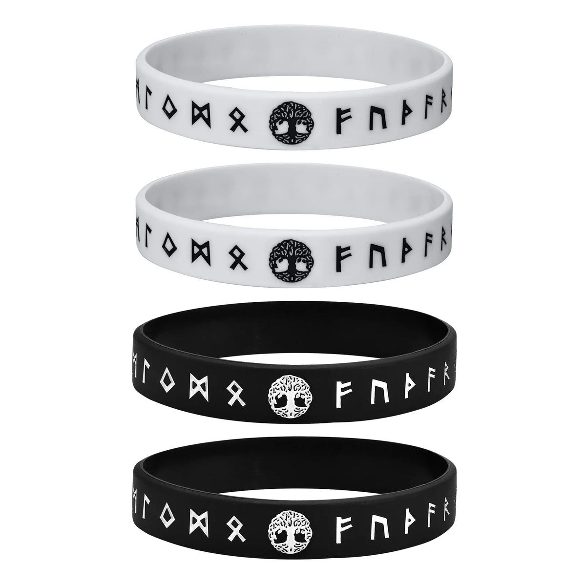 Mprainbow Mens Tree of Life Bracelets, 1/2/3/4 Pcs Norse Viking Soft Runes Silicone Rubber Band Wristband Bangle,Comfort Fit