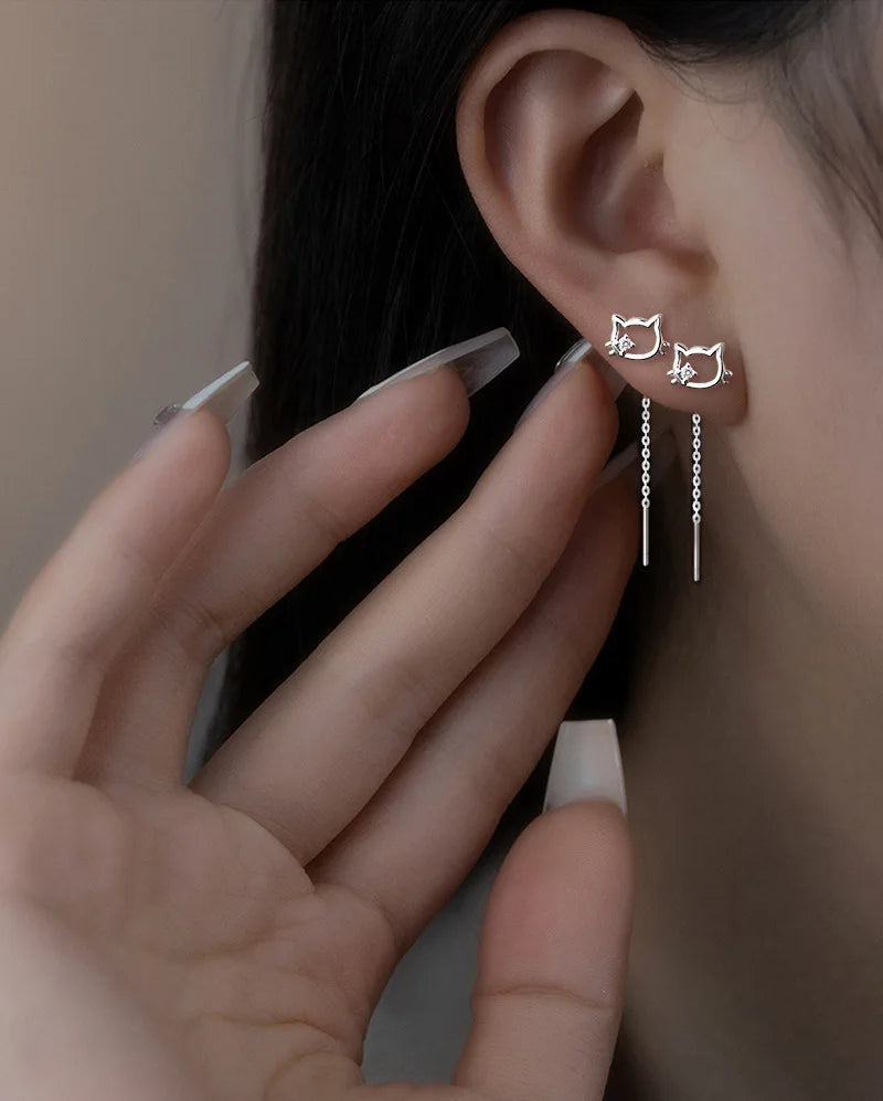 VENTFILLE 925 Sterling Silver Drop Earring For Women Zircon Crystal Hollow Out Cat Personality Jewelry Gift Dropshipping