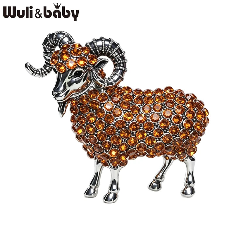 PENDRA Highland Rhinestone Goat Brooch