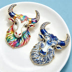 PENDRA Taurus Crest Rhinestone Bull Brooch