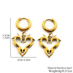 Y2K Thorn Flame Hoop Earrings Stainless Steel Korean Heart Unisex Punk Charm Grunge Ear Jewelry Goth Party Streetwear Gift