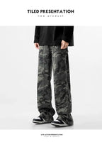Camouflage Tooling Jeans Autumn New High Street Retro Loose Straight Wide Leg Baggy Trousers Cargo Pants Men Low Rise Jeans