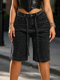 New Summer Women's Rhinestone-embellished, Loose-fitting Straight-leg Cropped Jeans, Includes a Belt, Comfortable Fit, Summer outfits for women