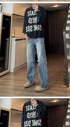 Washed Cracked Jeans Men's Spring 2026 American High Street Pants Slim Pants Mens Clothing Baggy Cowboy Man Pants baggy jeans