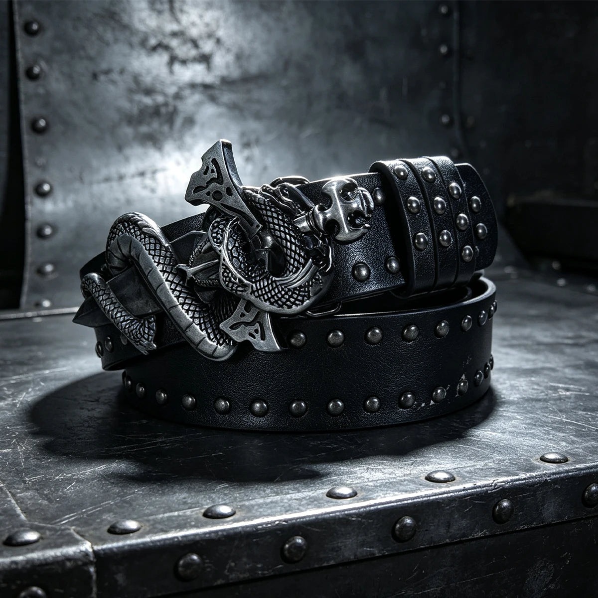 PENDRA Lunalia Black Rivet Studded Gothic Belt