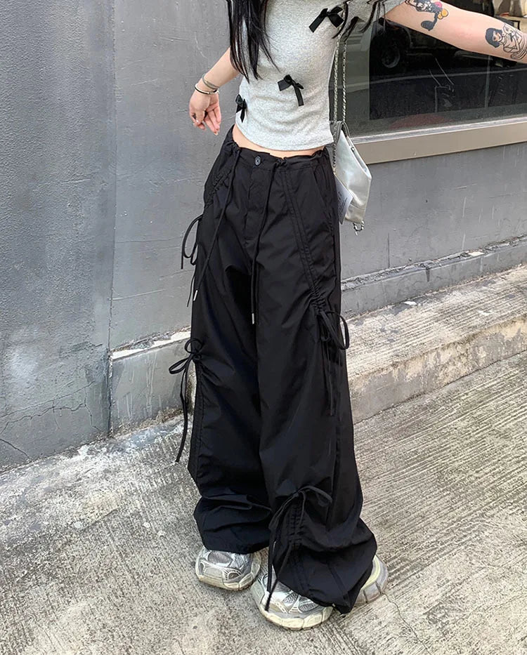 PENDRA Bowtie Wide Leg Drawstring Cargo Pants