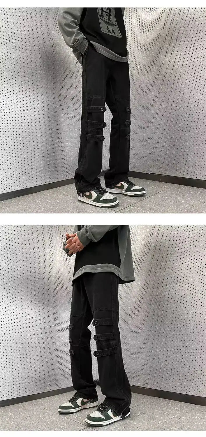 Original Luxury 2026 Brands Clothing Design Pants Men's High Street Tooling Jeans Niche High-end Zipper Split Micro-flared Pants